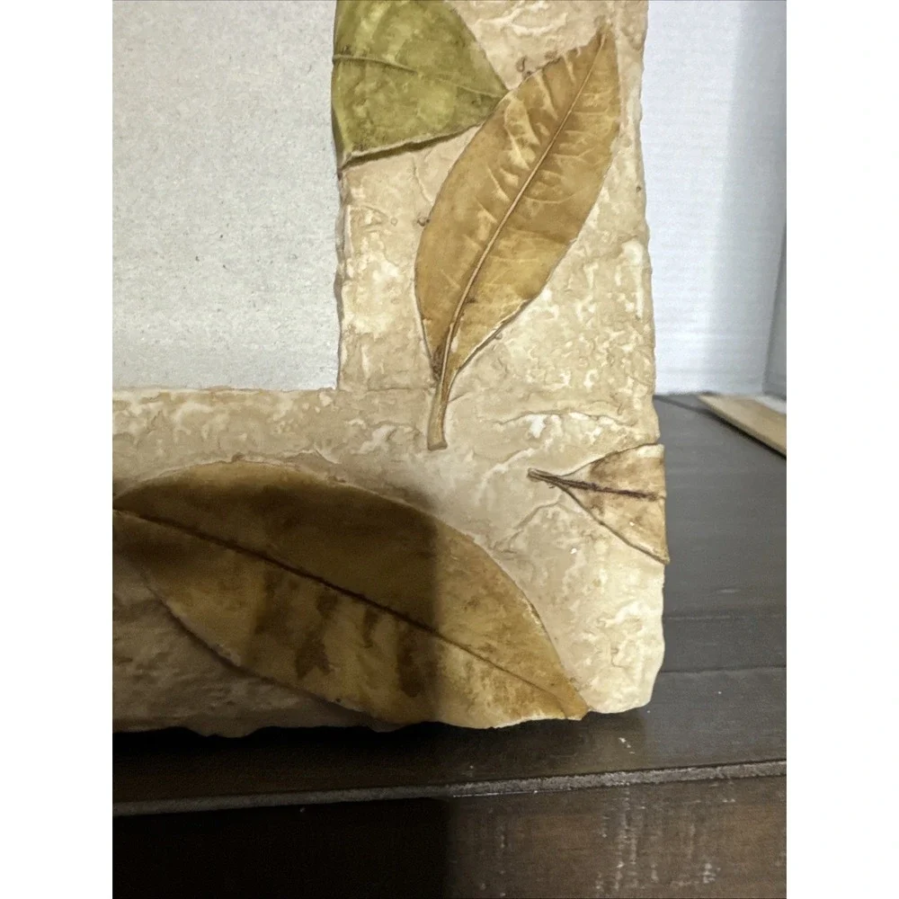 Decorative Rustic Primitive Textured Leaves faux stone Picture Frame 3.5